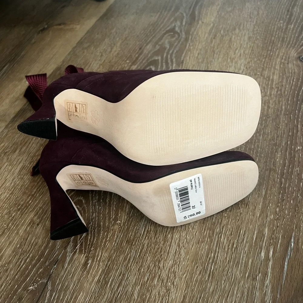 Ted Baker Haraya leather Women’s Burgundy Suede Ankle Boots with Ribbon Detail